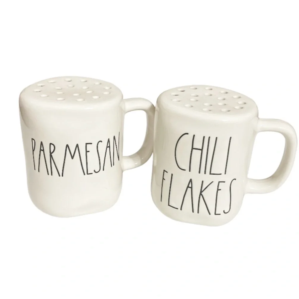NEW Rae Dunn PARMESAN & CHILI FLAKES Shaker Set/2